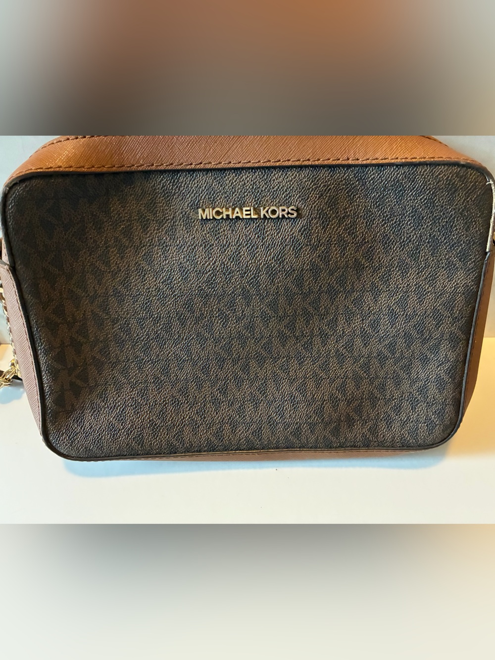 Michael Kors Brown and Tan Signature Messenger Bag